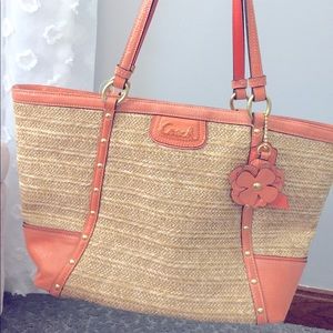 New with tags Coach purse pink and straw